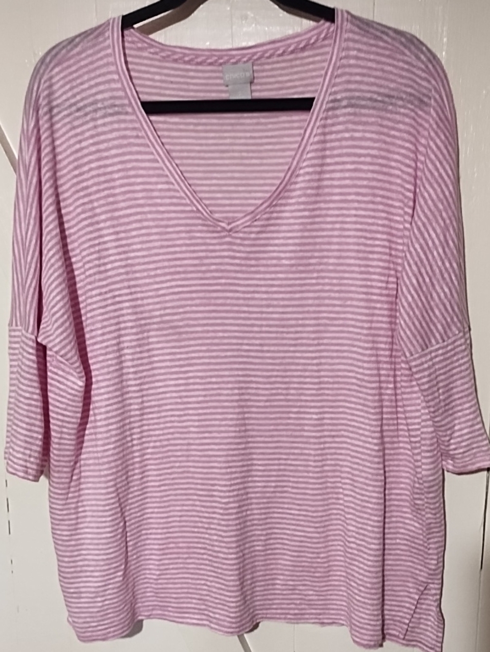 💥3/&5💥 Sale Chico's Pink & White Striped V-Neck Tunic Large EUC.